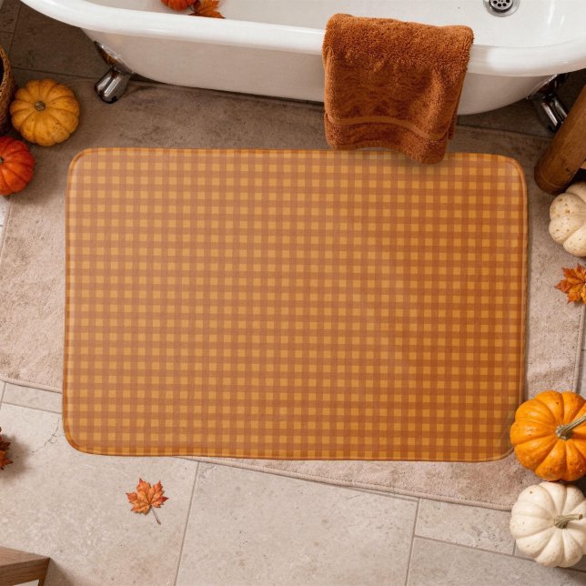 Klassischer Kürbis Herbst Gingham Karo Check Badematte (Von Creator hochgeladen)