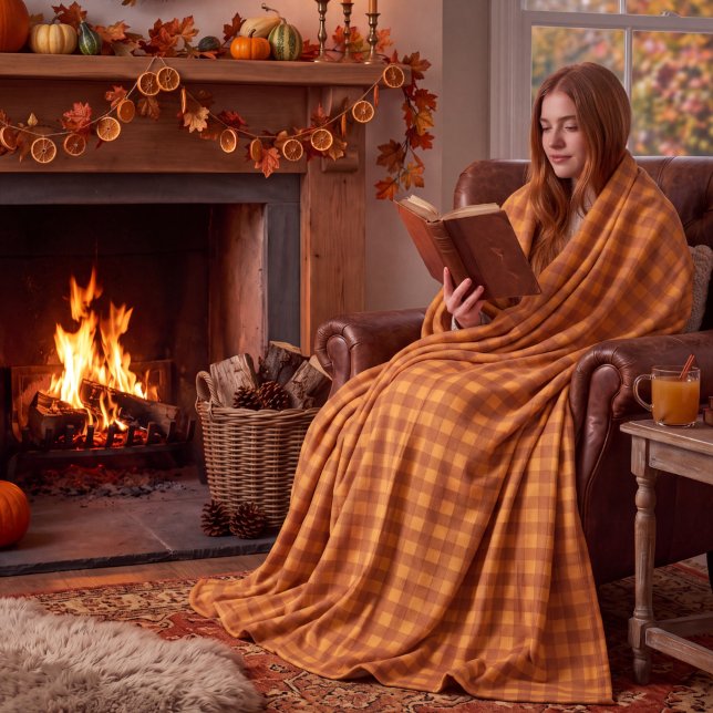 Klassischer Kürbis Herbst Gingham Karo Fleecedecke (Von Creator hochgeladen)