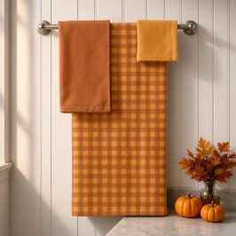 Klassischer Kürbis Herbst Gingham Karo Kariert Badhandtuch Set