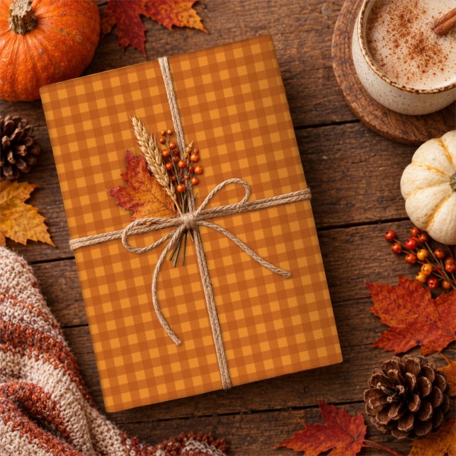 Klassischer Kürbis Herbst Gingham Karo Kariert Geschenkpapier (Von Creator hochgeladen)
