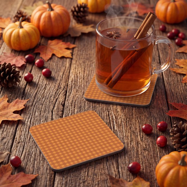 Klassischer Kürbis Herbst Gingham Karo Kariert Getränkeuntersetzer (Von Creator hochgeladen)