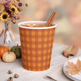 Klassischer Kürbis Herbst Gingham Karo Kariert Pappbecher