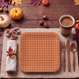Klassischer Kürbis Herbst Gingham Karo Kariert Pappteller