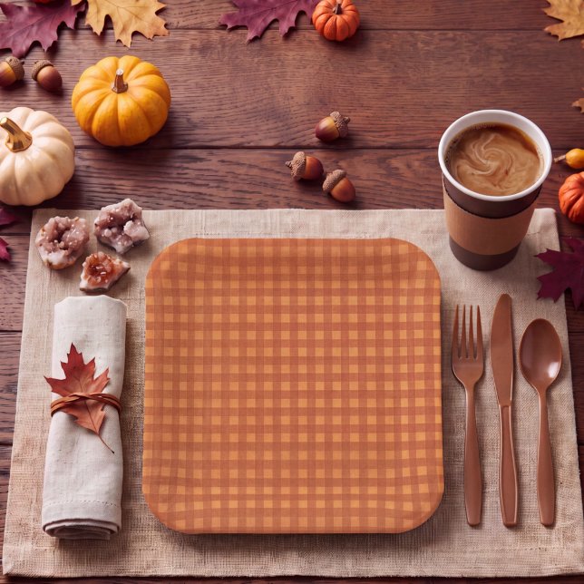 Klassischer Kürbis Herbst Gingham Karo Kariert Pappteller (Von Creator hochgeladen)