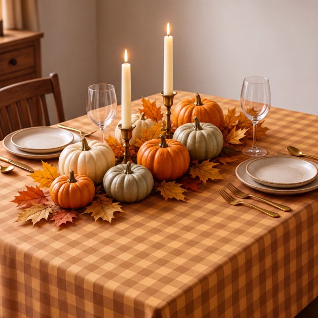 Klassischer Kürbis Herbst Gingham Karo Kariert Tischdecke (Von Creator hochgeladen)