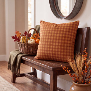 Klassischer Kürbis Herbst Gingham Karo Kissen