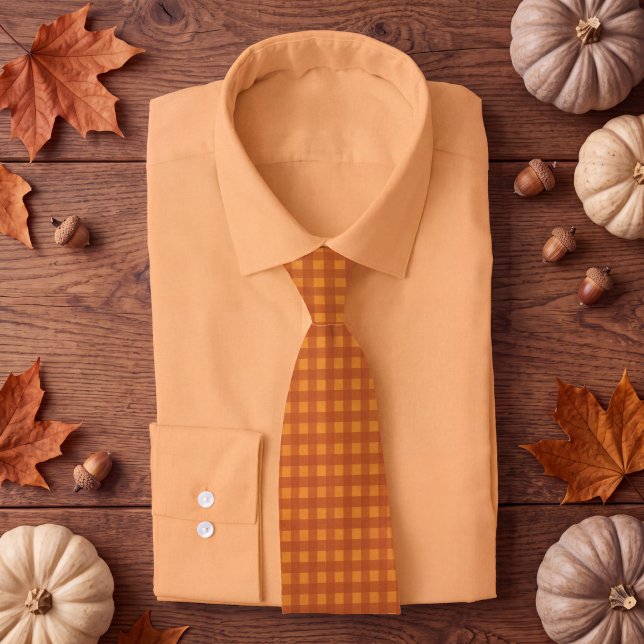 Klassischer Kürbis Herbst Gingham Karo Krawatte (Von Creator hochgeladen)