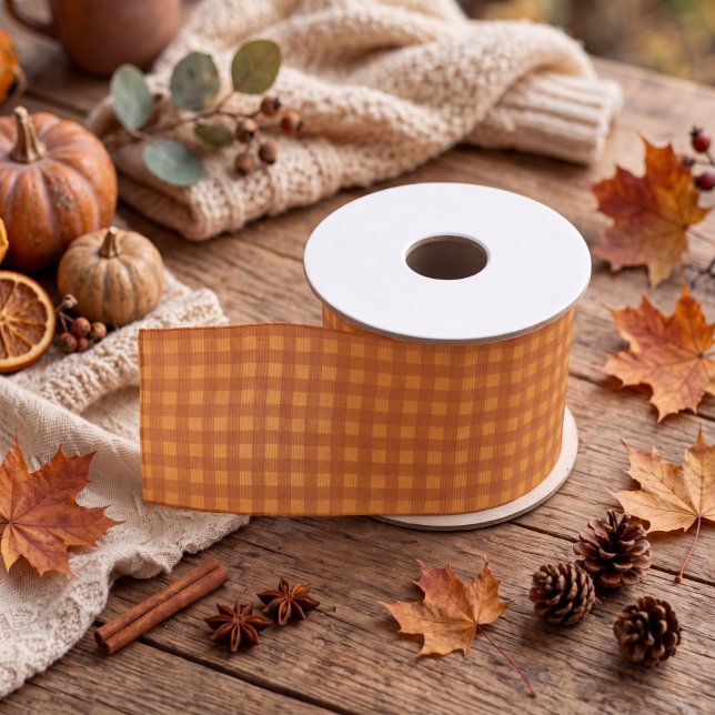 Klassischer Kürbis Herbst Gingham Karo Ripsband (Von Creator hochgeladen)