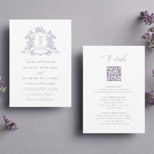 Klassischer Lavendel-Blumenkamm-Hochzeits-All-in-O Einladung