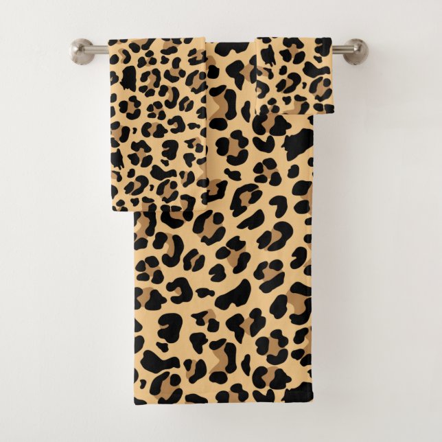 Klassischer Leopard Print Brown and Black  Badhandtuch Set (Insitu)