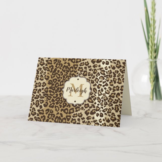 Klassischer Leopard Print Custom Monogram Name Dankeskarte (Vorderseite)
