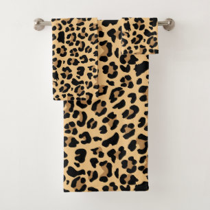 Klassischer Leoparden-Druck Braun und Schwarz Badhandtuch Set