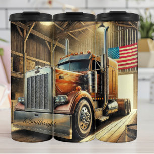 Klassischer LKW-Schuppen Amerikanische Flagge Thermosbecher