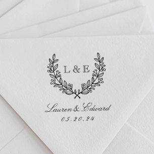 Klassischer Lorbeerkranz-Hochzeitsmonogramm-Name Permastempel