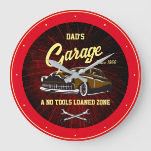 Klassischer Low Rider Garagen Name Slogan Schwarz  Große Wanduhr
