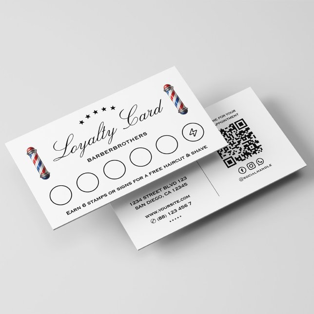 Klassischer Loyalitätsweg Barber Pole Minimal Weiß Visitenkarte (Classic Loyalty Travel Barber Pole Minimal White Business Card
)