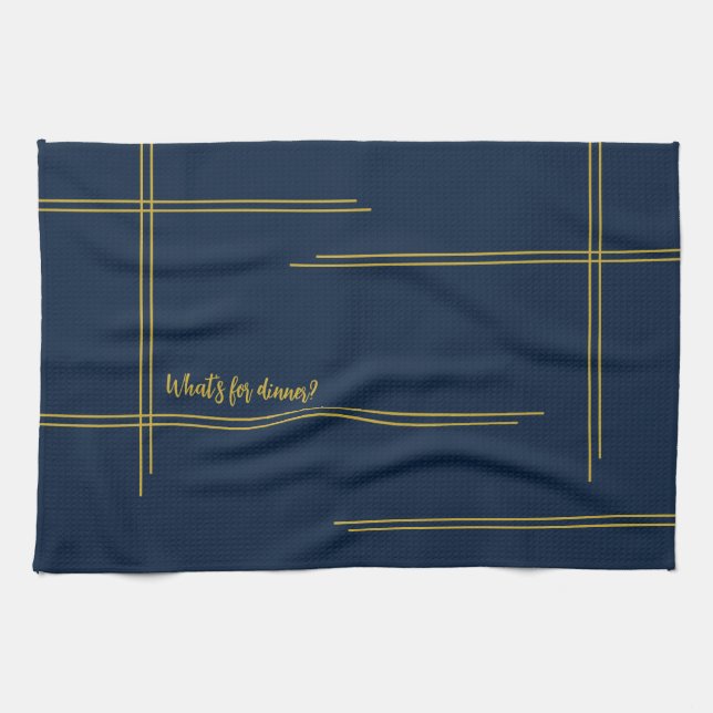 Klassischer Luxus Navy und Gold  Abendessen? Geschirrtuch (Horizontal)