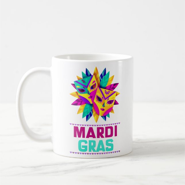 Klassischer Mardi-Gras-Masken-Becher Kaffeetasse (Links)