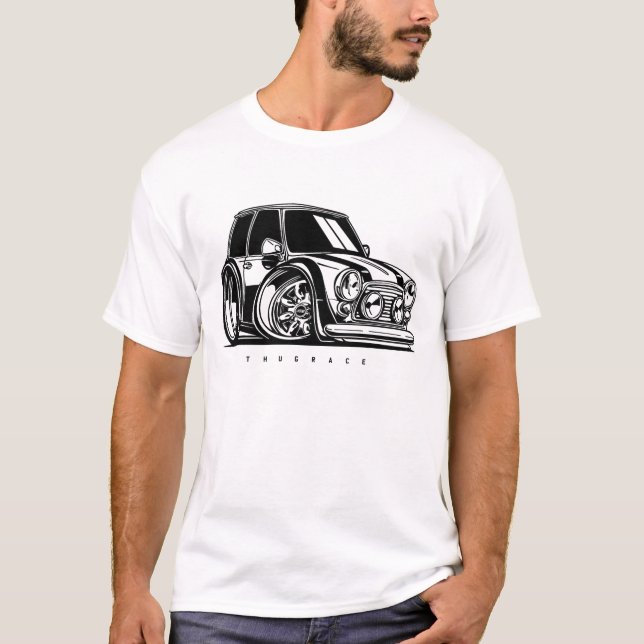 Klassischer Mini Cooper S Toon Art Car Enthusiast T-Shirt (Vorderseite)