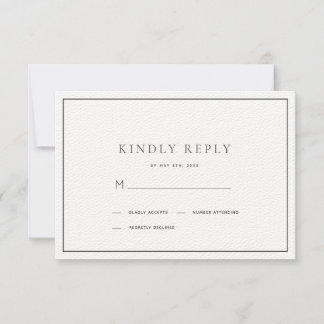 Klassischer Minimalistischer Black & White Wedding RSVP Karte
