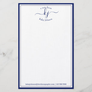 Klassischer Minimalistischer Monogramm-Script-Navy Briefpapier