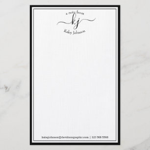 Klassischer Minimalistischer Monogramm-Script-Schw Briefpapier