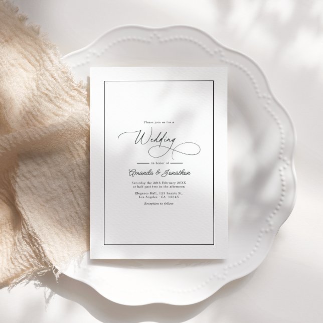 Klassischer minimalistischer Schwarz-Weiß-Hochzeit Einladung (Classic Minimalist Black & White Wedding QR Code Invitation)
