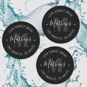 Klassischer Mit Monogramm Name und Circular Text   Etiketten