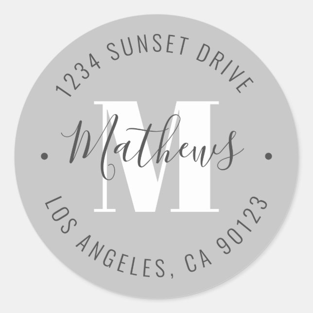 Klassischer Mit Monogramm Name und Circular Text | Runder Aufkleber (Vorderseite)