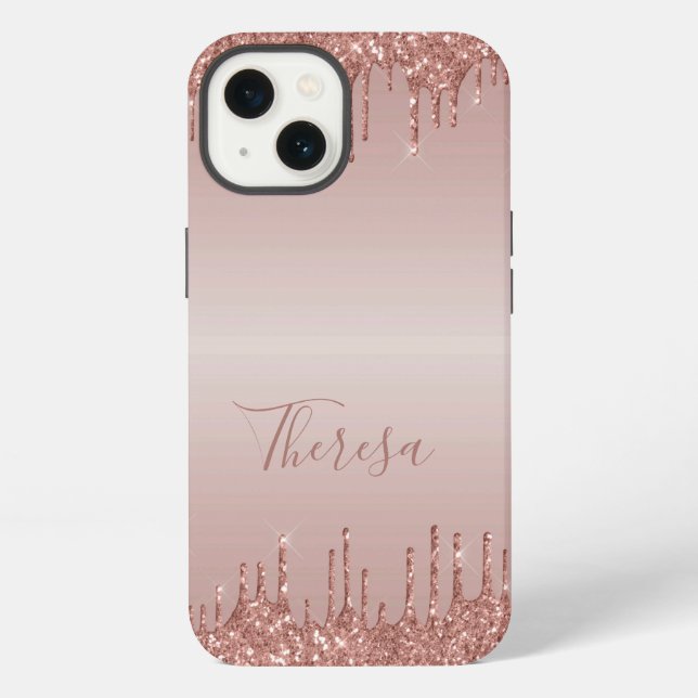 Klassischer, Mit Monogramm Rose Gold Dripped Glitz iPhone Hülle (Rückseite)