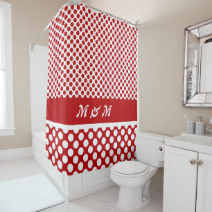 Klassischer Mit Monogramm Rot-Weiß-Polka-Dot Duschvorhang