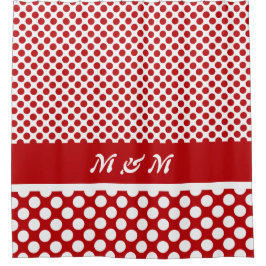 Klassischer Mit Monogramm Rot-Weiß-Polka-Dot Duschvorhang