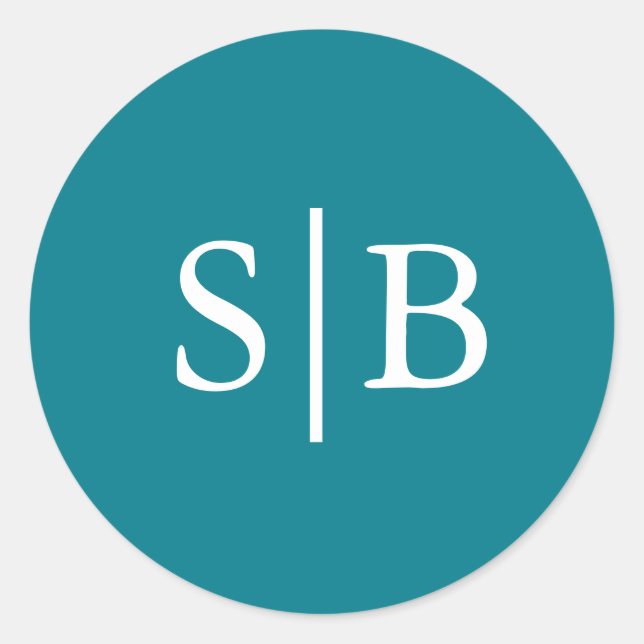 Klassischer Monogramm-Aquamariner Hochzeitssender  Runder Aufkleber (Vorderseite)