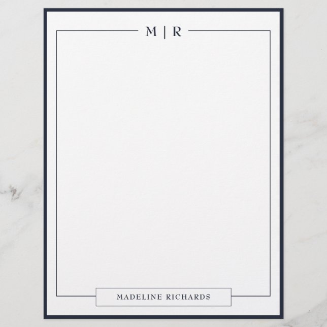 Klassischer Monogramm-Briefkopf mit navyblauer Umr Briefbogen (Vorderseite)