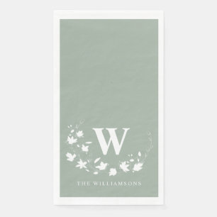 Klassischer Monogramm Name Blumenreath in Sage Gre Serviette