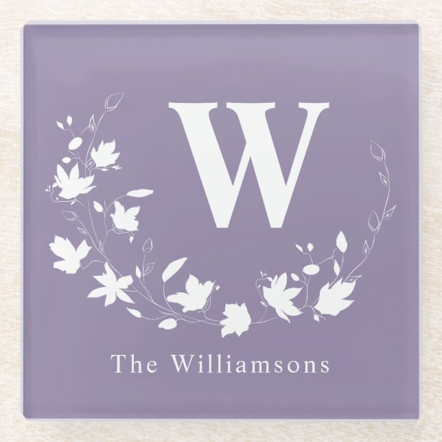 Klassischer Monogramm Name Lilac Floral Wreath Cus Glasuntersetzer (Vorderseite)