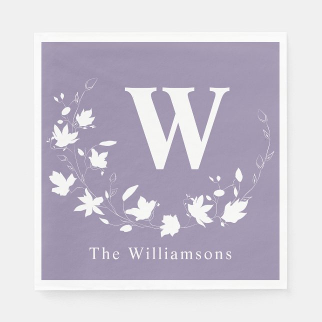 Klassischer Monogramm Name Lilac Floral Wreath Cus Serviette (Vorderseite)