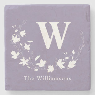 Klassischer Monogramm Name Lilac Floral Wreath Cus Steinuntersetzer