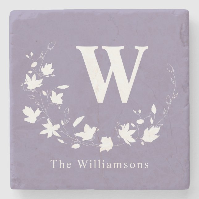 Klassischer Monogramm Name Lilac Floral Wreath Cus Steinuntersetzer (Vorderseite)
