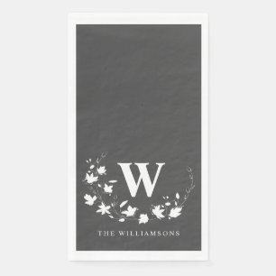 Klassischer Monogramm Name Schwarz-weißer Blumenkr Serviette