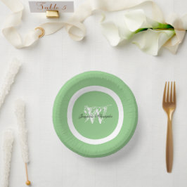 Klassischer Monogrammname Elegant Chic Soft Mint G Pappteller