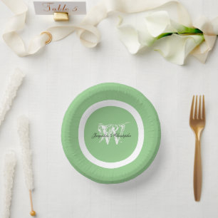 Klassischer Monogrammname Elegant Chic Soft Mint G Pappteller