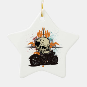 Klassischer Motorradschädel mit farbigen Abstrich Keramikornament