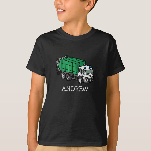 Klassischer Müll/Gerecycelt LKW mit Kindername T-Shirt (Vorderseite)