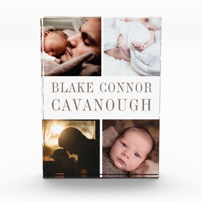 Klassischer Name 4-Foto Baby Keepake Fotoblock (Vorderseite)