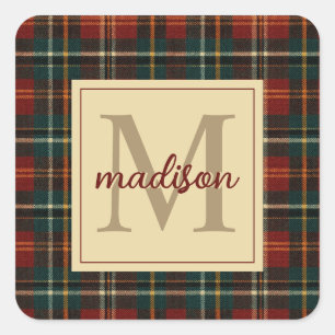 Klassischer Name des Karierten Tartan Monogrammes Quadratischer Aufkleber