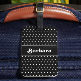Klassischer Name Polka Dot Black and White Gepäckanhänger