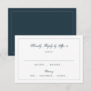 Klassischer Navy-Kalligrafie-Monogramm-Rahmen Hoch RSVP Karte