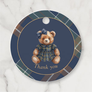Klassischer Navy-Karobär Teddybär Mädchen-Geburtst Geschenkanhänger