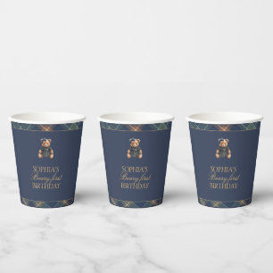 Klassischer Navy-Karobär Teddybär Mädchen-Geburtst Pappbecher